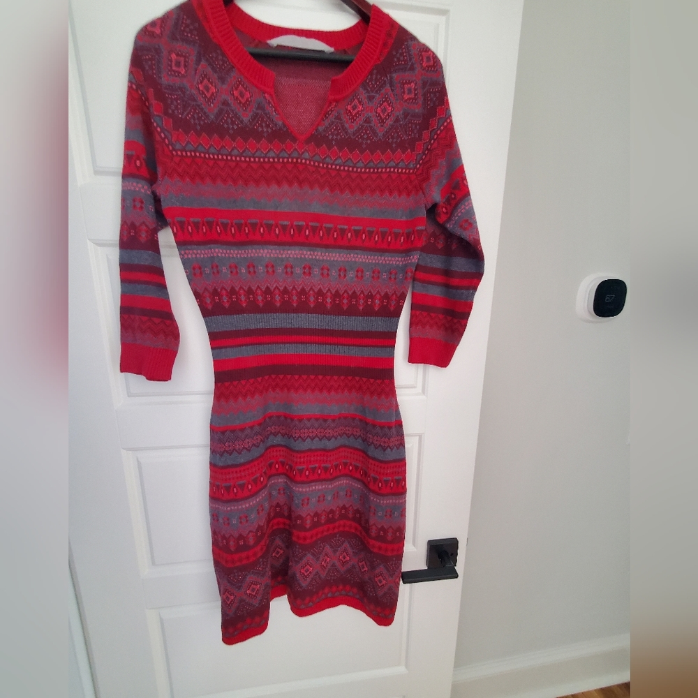 Athleta Nordic print red Sweater dress size M